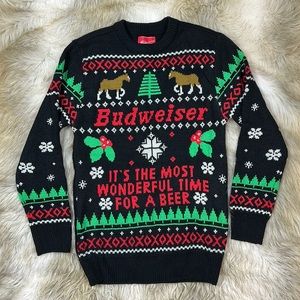 Budweiser Clydesdale Ugly Christmas Beer Sweater Unisex S